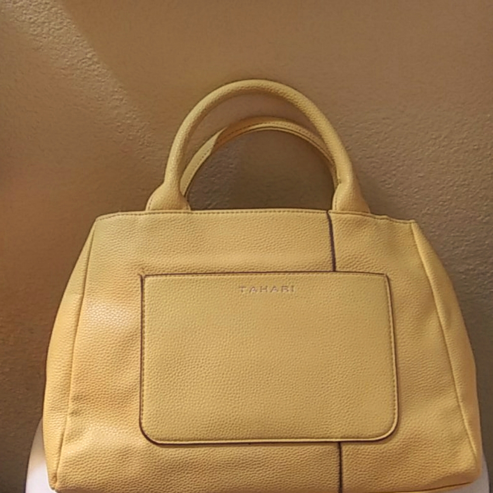 TAHARI SATCHEL YELLOW LEATHER HANDBAG